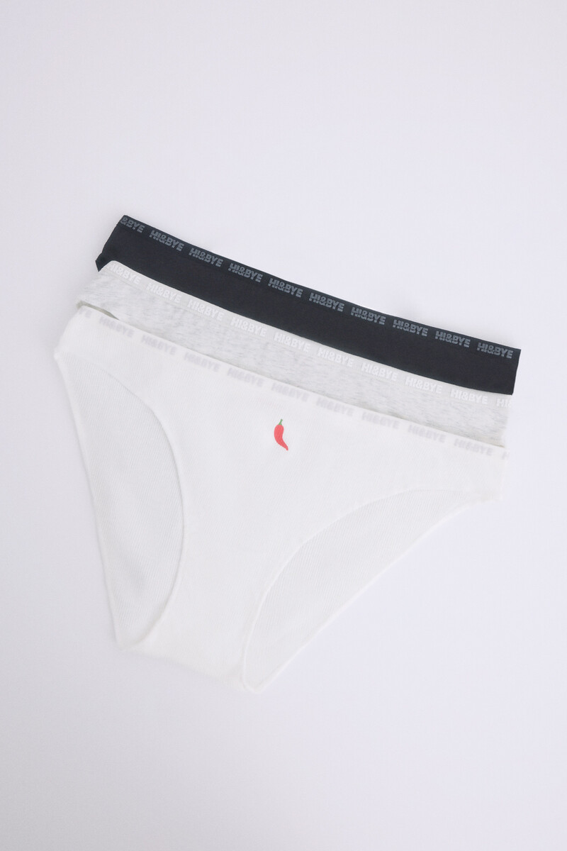 women'secret Pack 3 bragas clásicas negro blanco gris