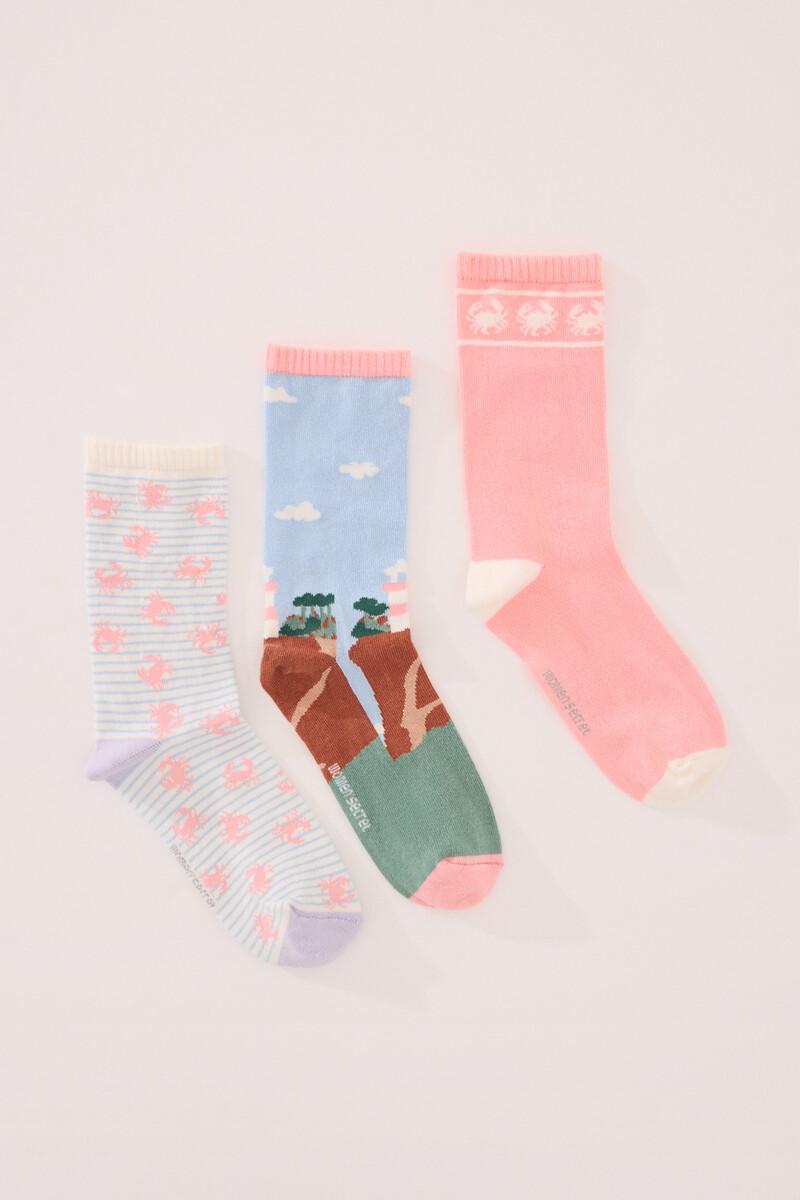women'secret Pack 3 calcetines altos print cangrejos