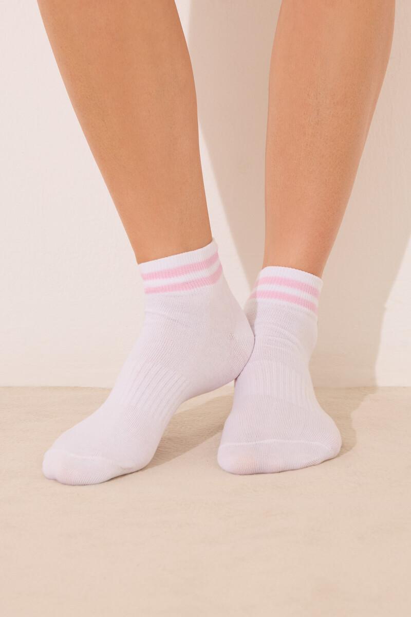 Women'secret Pack 3 Calcetines Cortos Algodón Rayas Blanco