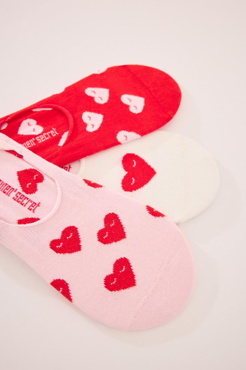 Women'secret Pack 3 Calcetines Invisibles Algodón Print Corazones