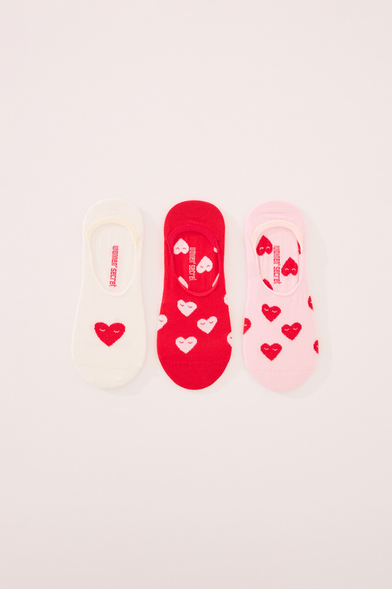 women'secret Pack 3 calcetines invisibles algodón print corazones