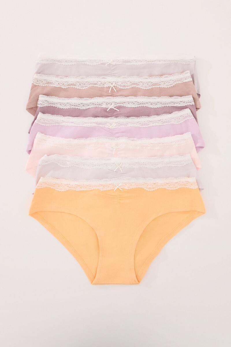women'secret Pack 7 bragas anchas algodón mix colores encaje