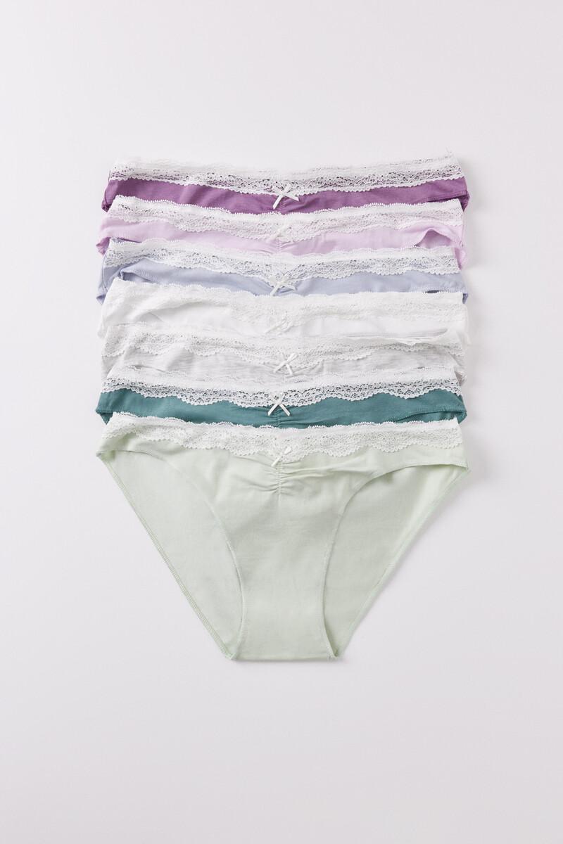 Women'secret Pack 7 Bragas Clásicas Algodón Frunce Y Encaje