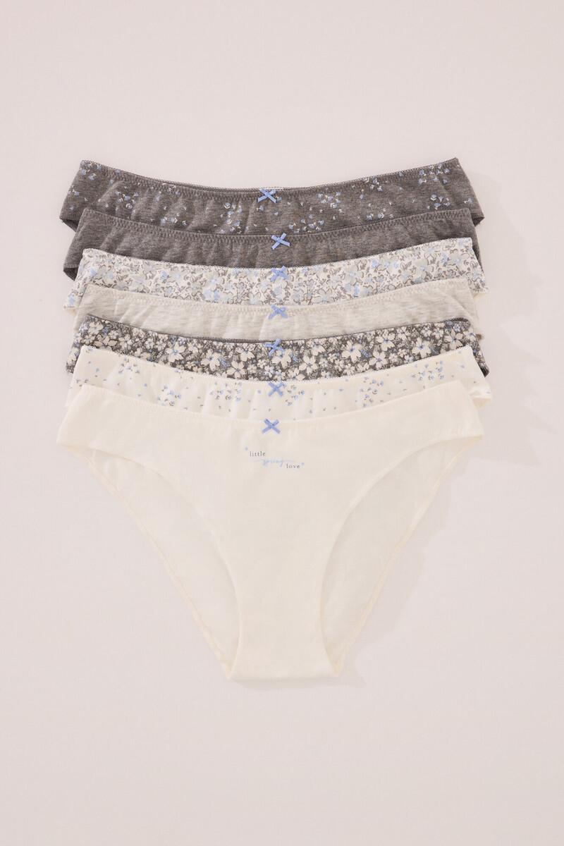 women'secret Pack 7 bragas clásicas algodón gris blanco