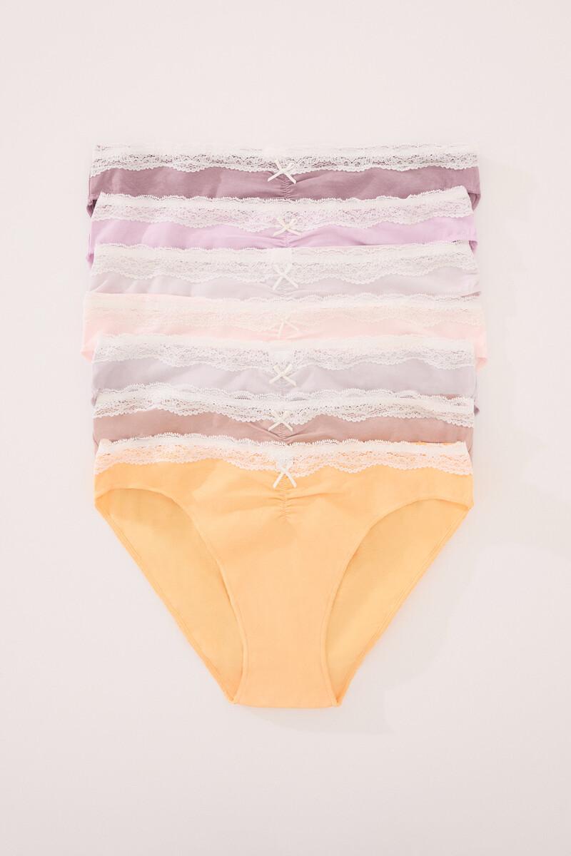 women'secret Pack 7 bragas clásicas algodón mix colores encaje