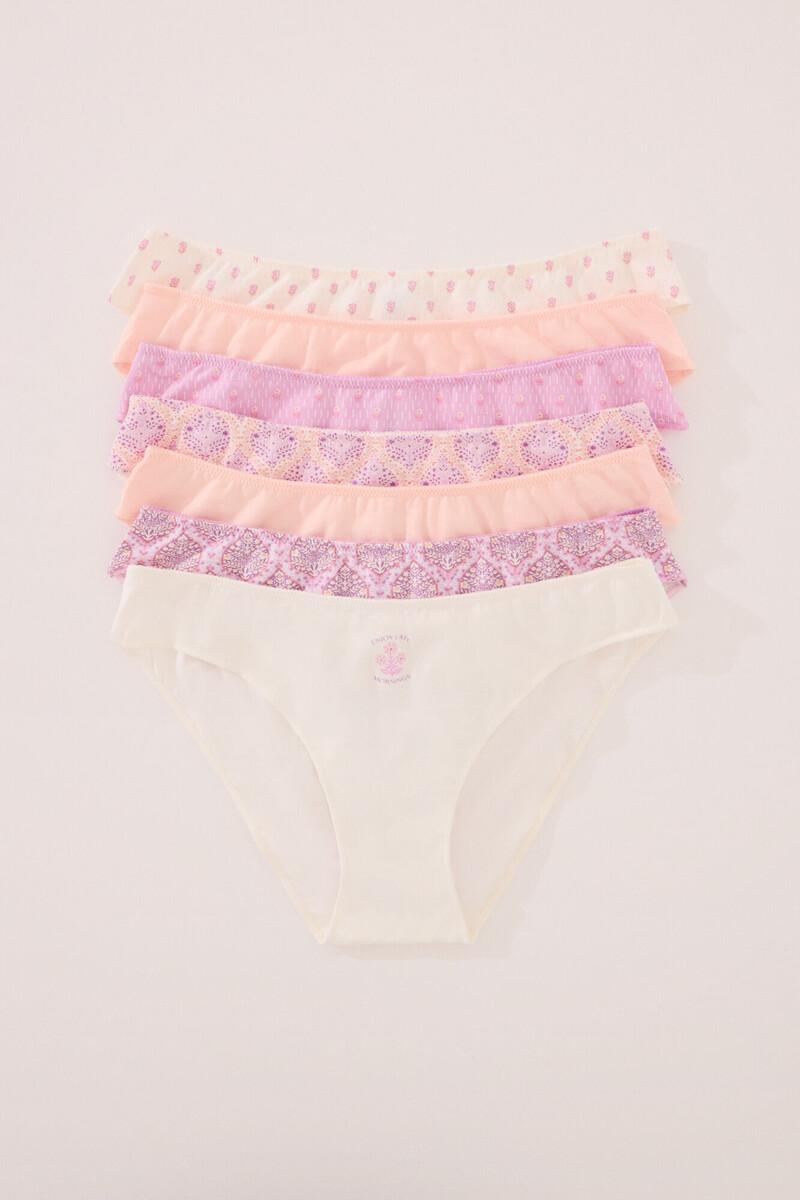 women'secret Pack 7 bragas clásicas algodón tonos rosas