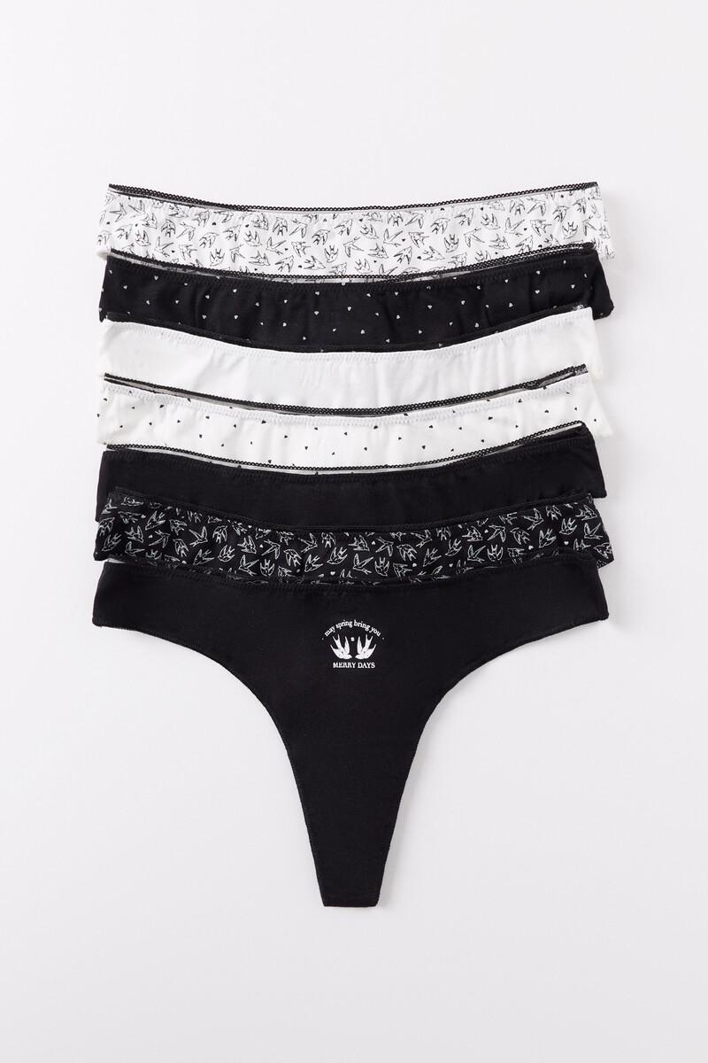 Women'secret Pack 7 Tangas Algodón Lisas Y Estampadas B&W