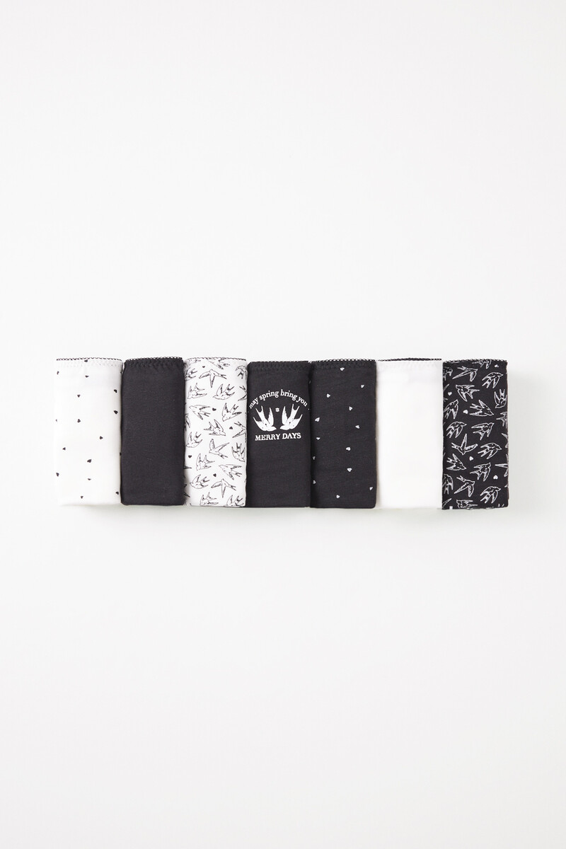Women'secret Pack 7 Tangas Algodón Lisas Y Estampadas B&W