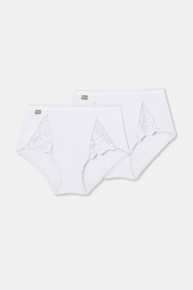 women'secret Pack de 2 bragas altas de algodón elástico con encaje