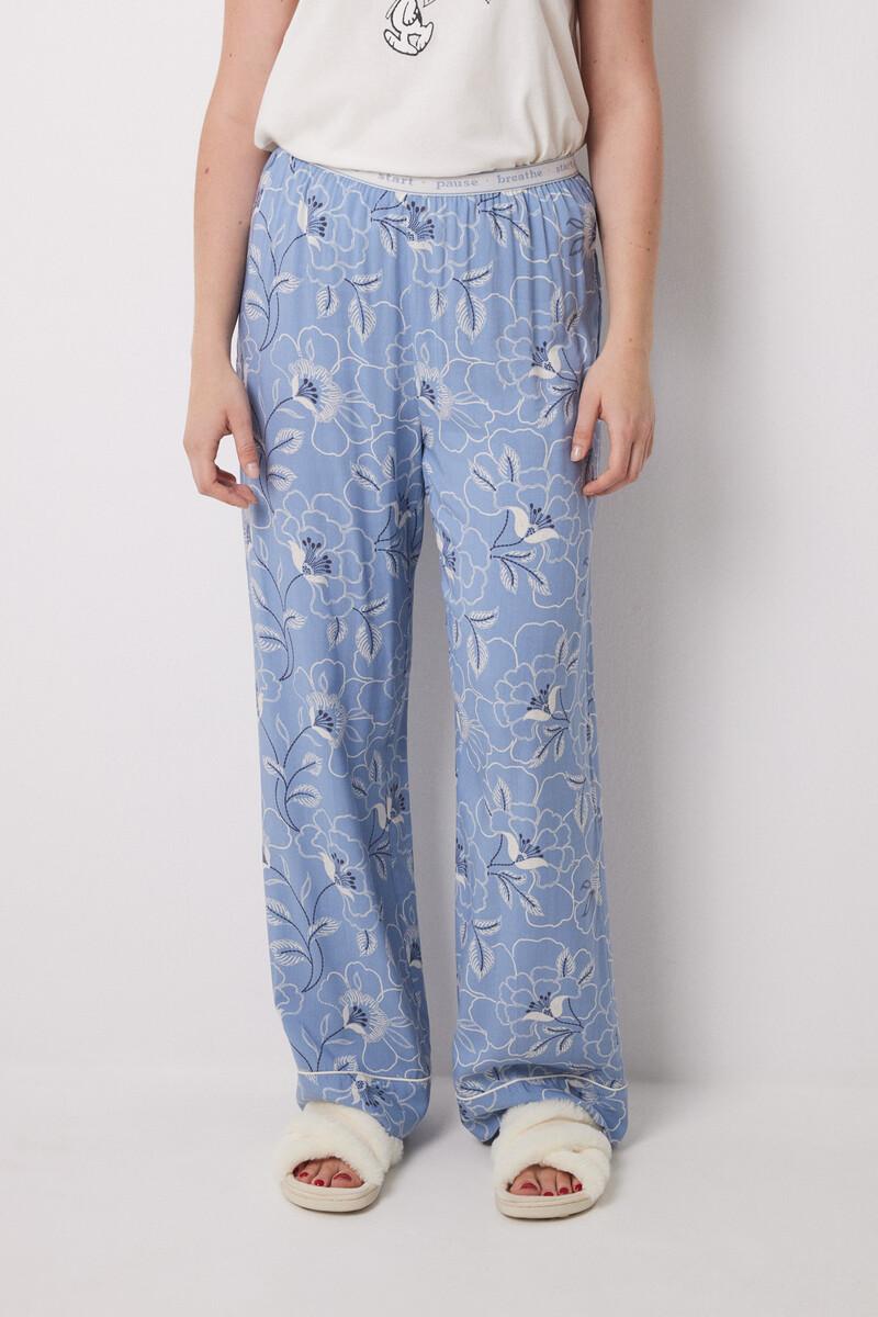 Women'secret Pantalón Largo Estampado Flores Azules