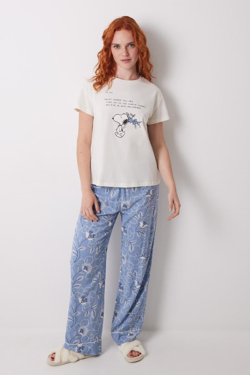 women'secret Pantalón largo estampado flores azules