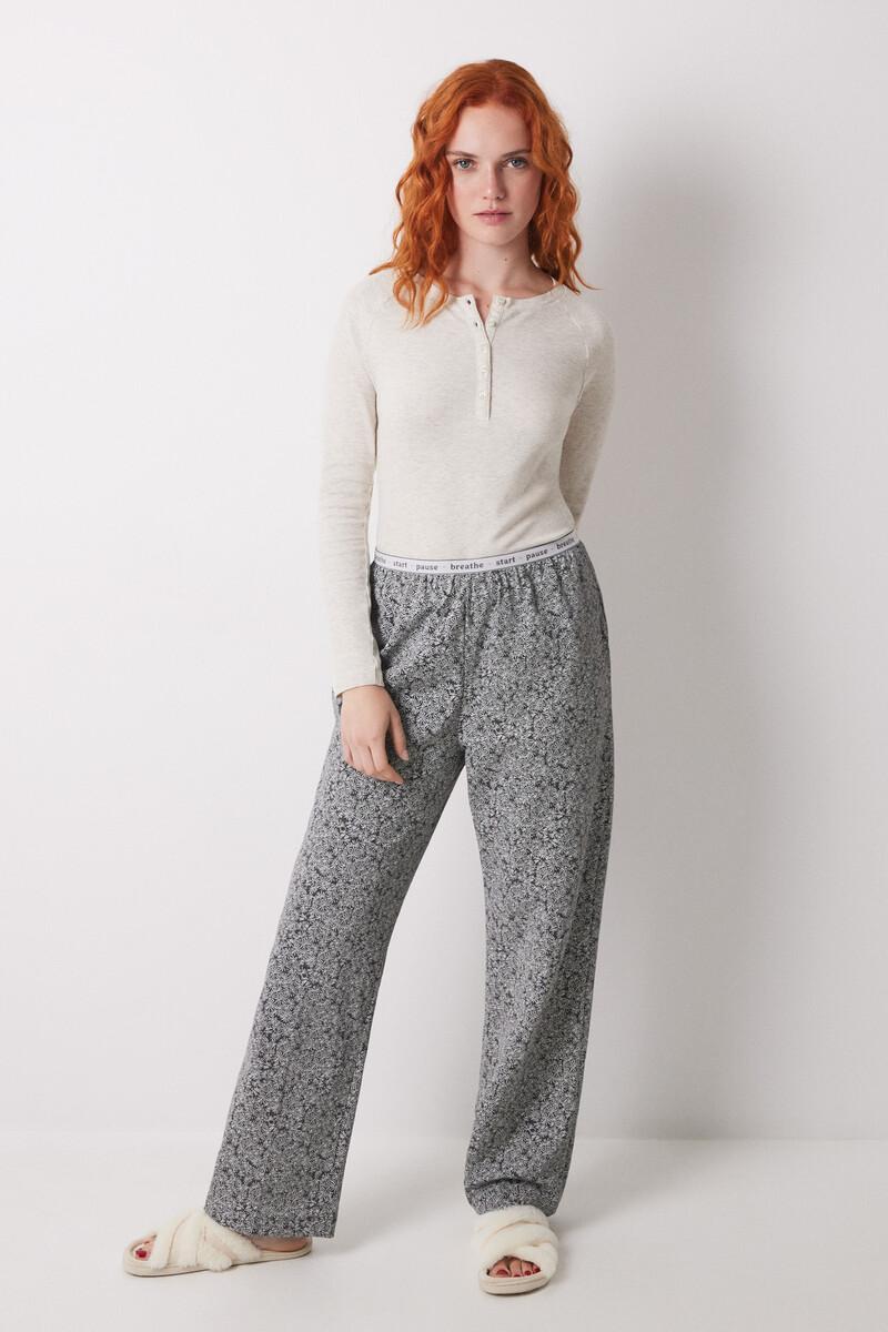 women'secret Pantalón largo estampado flores verdes