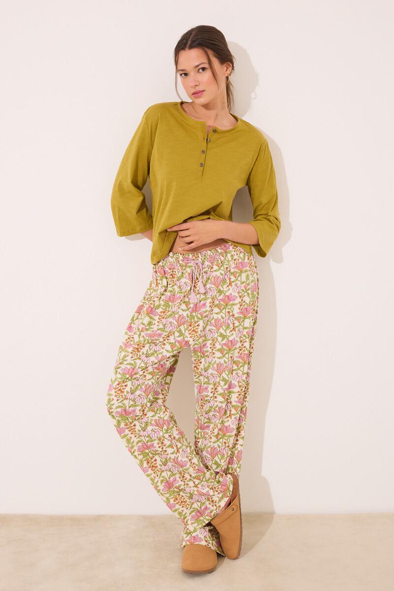 women'secret Pantalón largo lounge 100% algodón flores