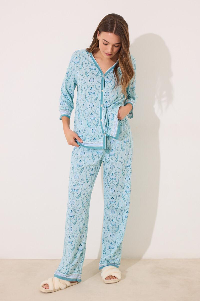Women'secret Pijama 100% Algodón Verde Estampado Flores