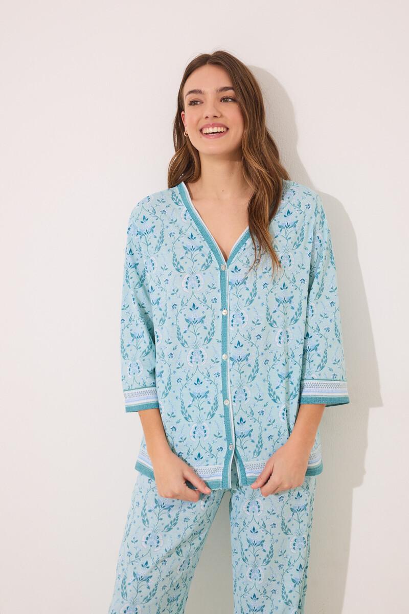 women'secret Pijama 100% algodón verde estampado flores