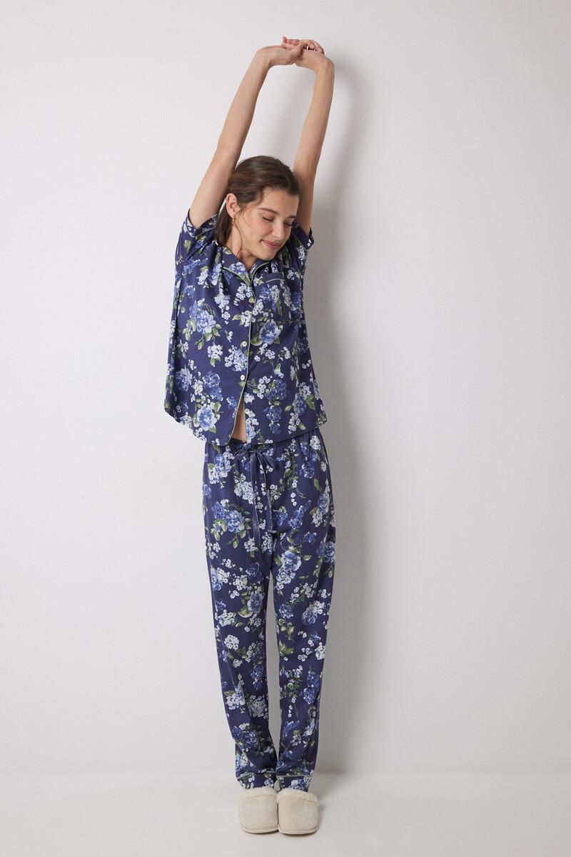 women'secret Pijama camisero 100% algodón azul flores