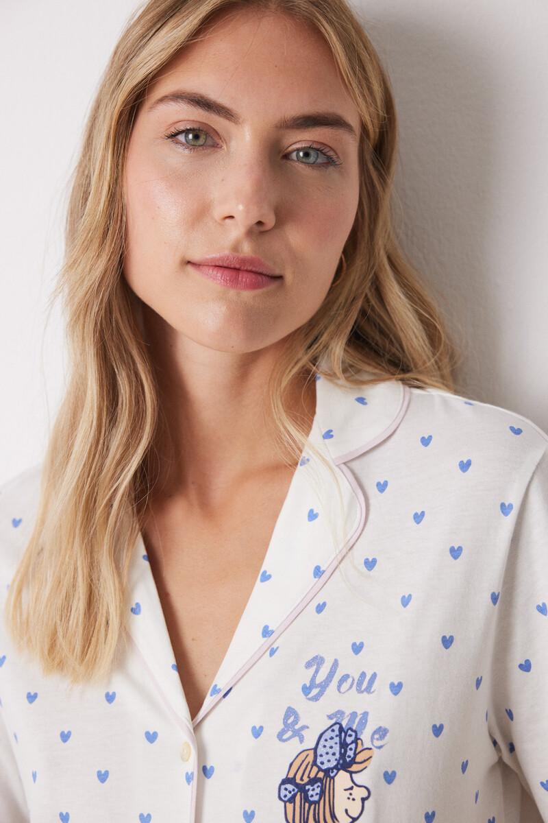 Women'secret Pijama Camisero 100% Algodón Corazones Azules