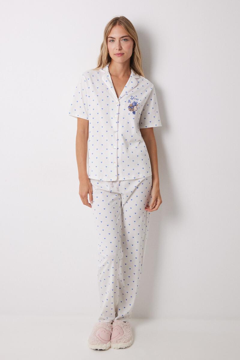 Women'secret Pijama Camisero 100% Algodón Corazones Azules