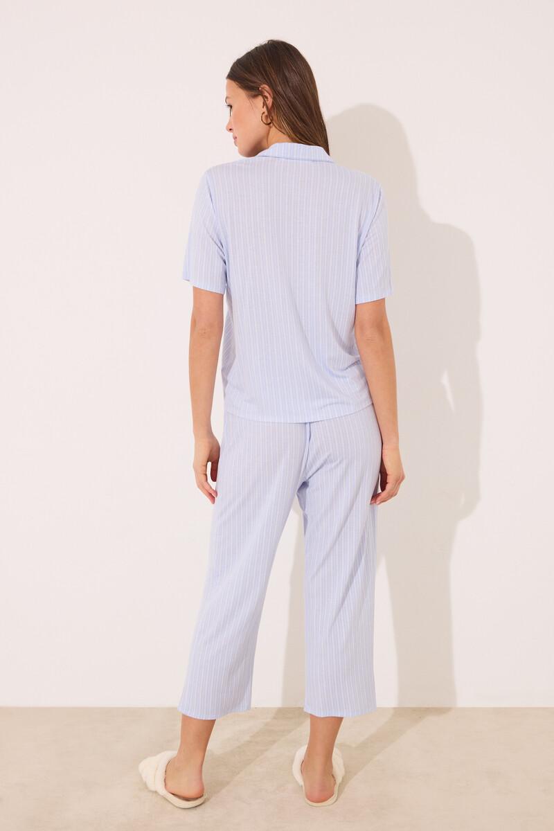 Women'secret Pijama Camisero Capri Viscosa Azul Rayas