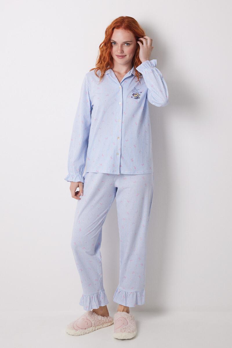 Women'secret Pijama Camisero Largo 100% Algodón Azul Rayas