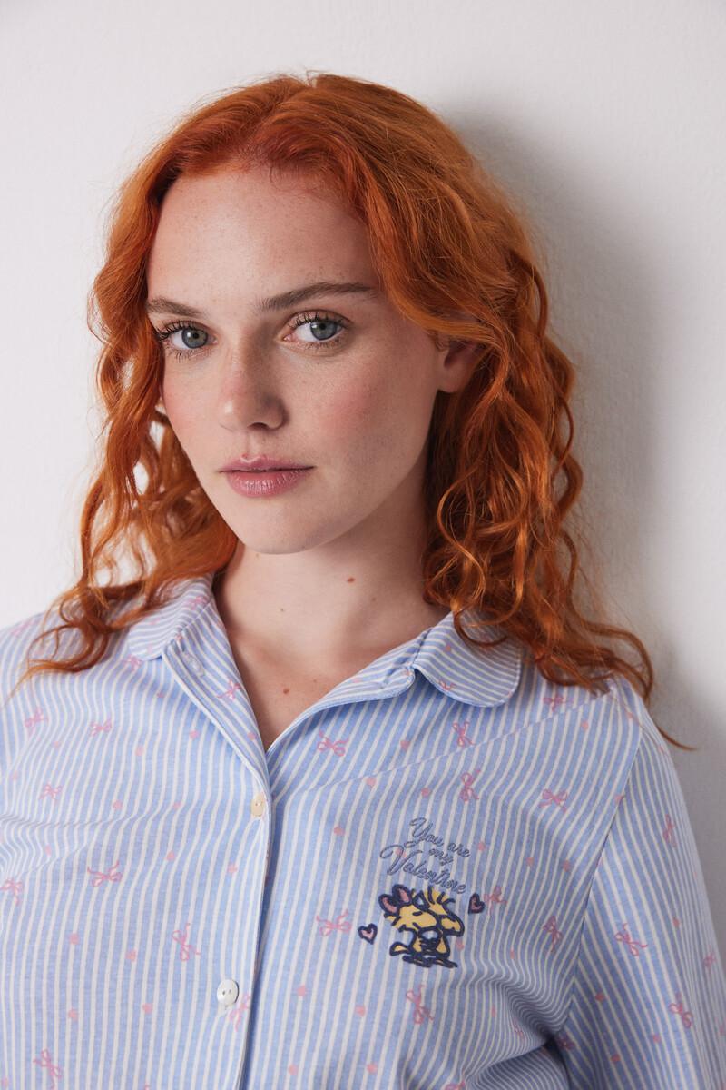 Women'secret Pijama Camisero Largo 100% Algodón Azul Rayas