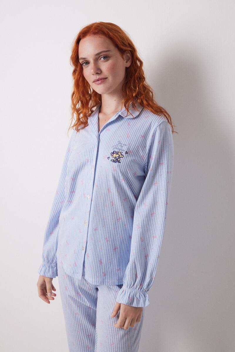 women'secret Pijama camisero largo 100% algodón azul rayas
