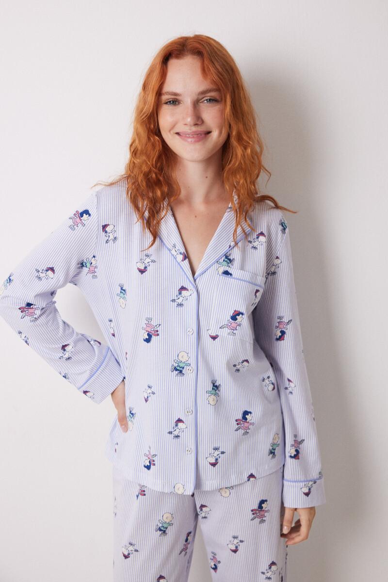Women'secret Pijama Camisero Largo 100% Algodón Rayas Snoopy