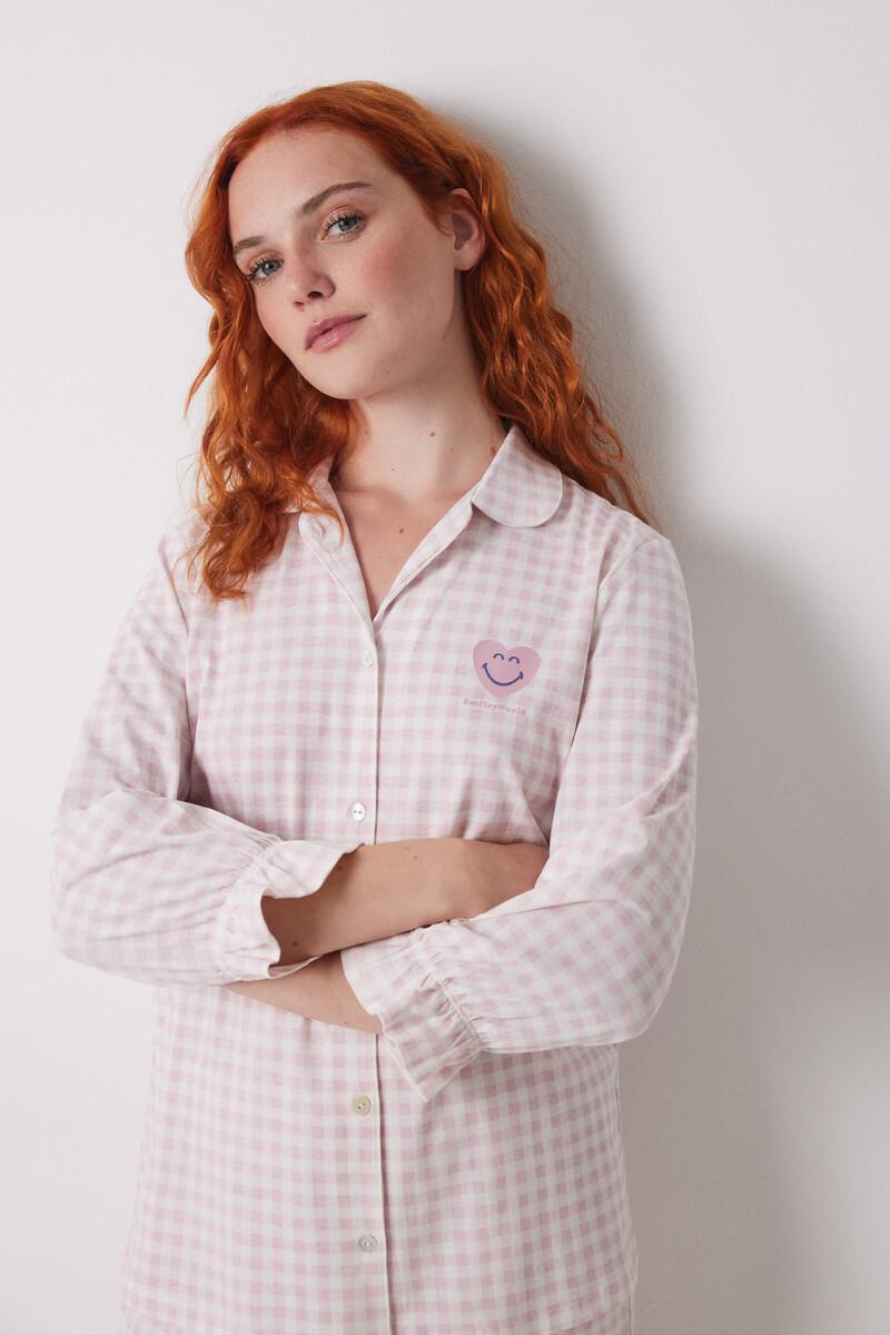 Women'secret Pijama Camisero Largo 100% Algodón Rosa Cuadros