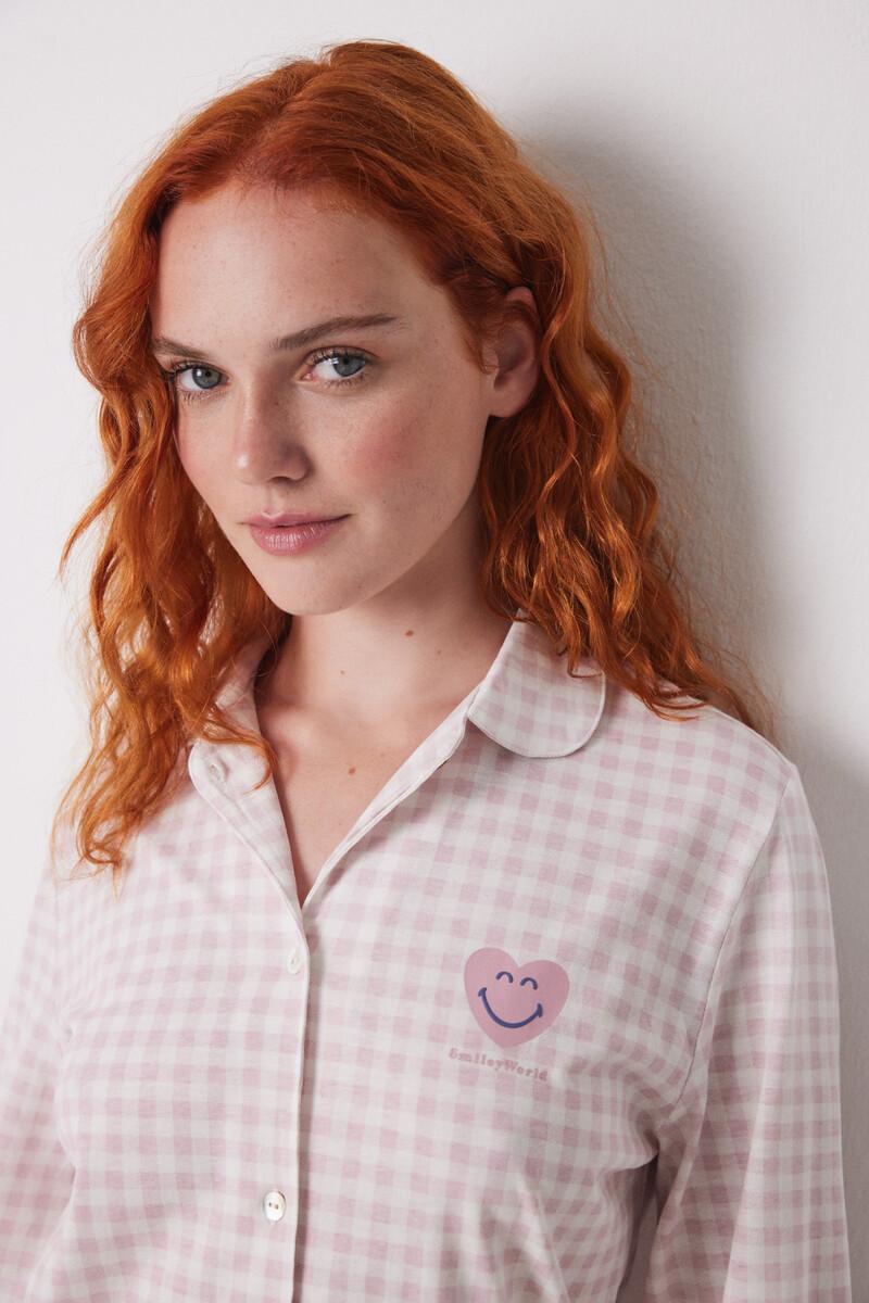 Women'secret Pijama Camisero Largo 100% Algodón Rosa Cuadros
