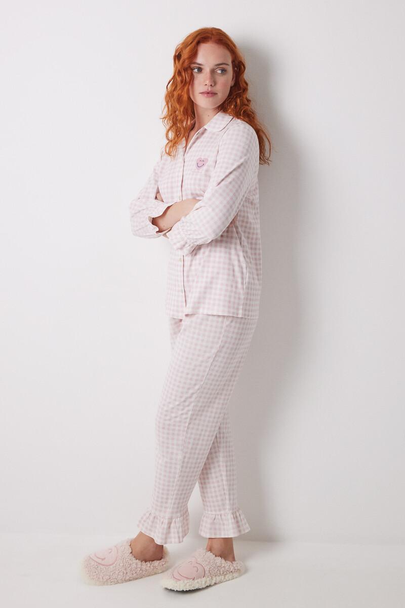 women'secret Pijama camisero largo 100% algodón rosa cuadros