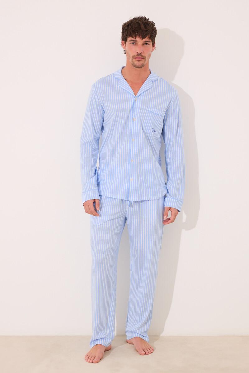 Women'secret Pijama Camisero "papá" Algodón Rayas Azul