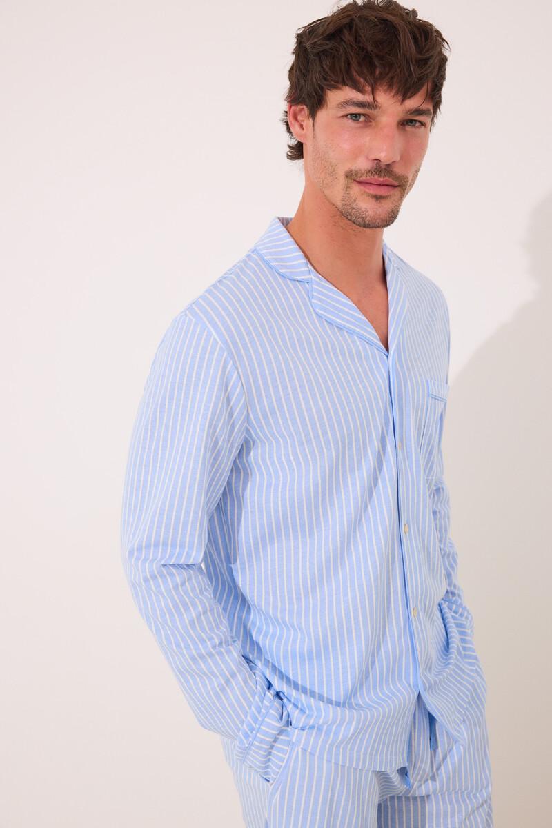 Women'secret Pijama Camisero "papá" Algodón Rayas Azul