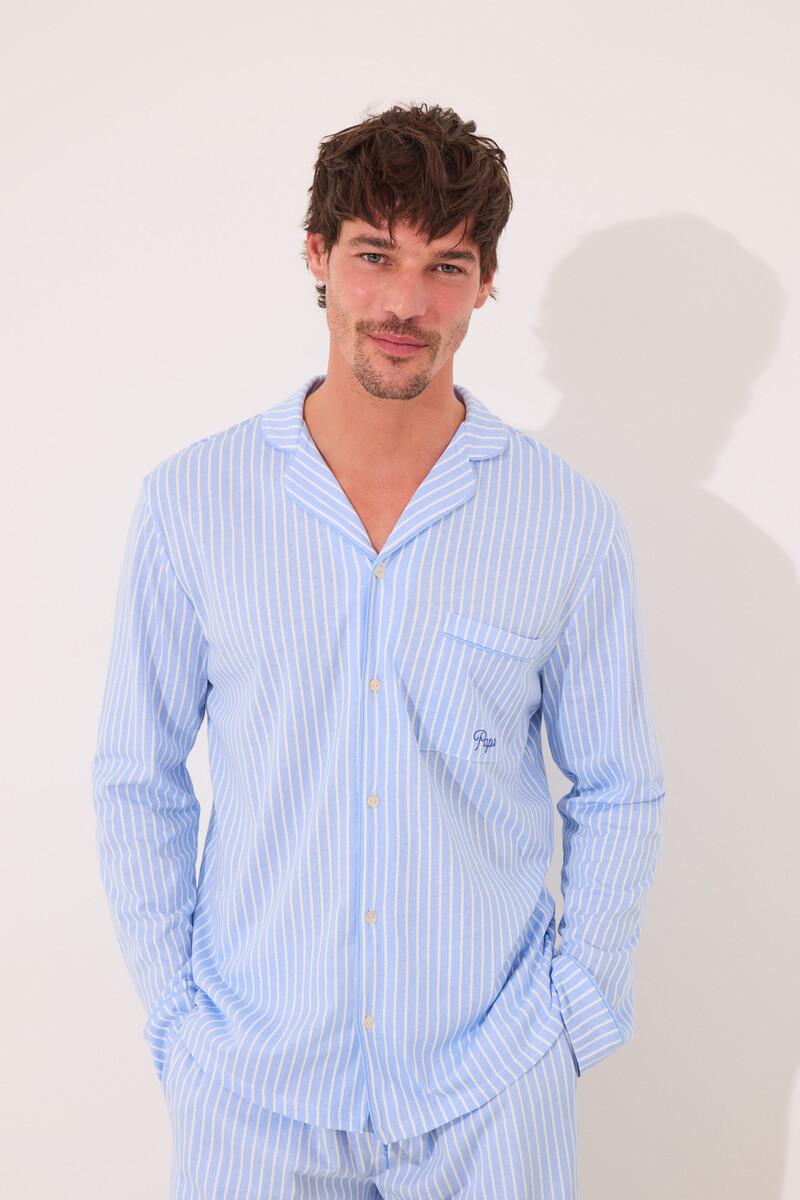 women'secret Pijama camisero "papá" algodón rayas azul