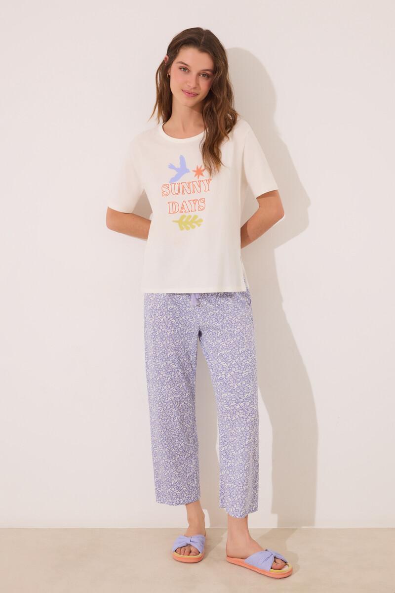Women'secret Pijama Capri 100% Algodón Blanco Flores