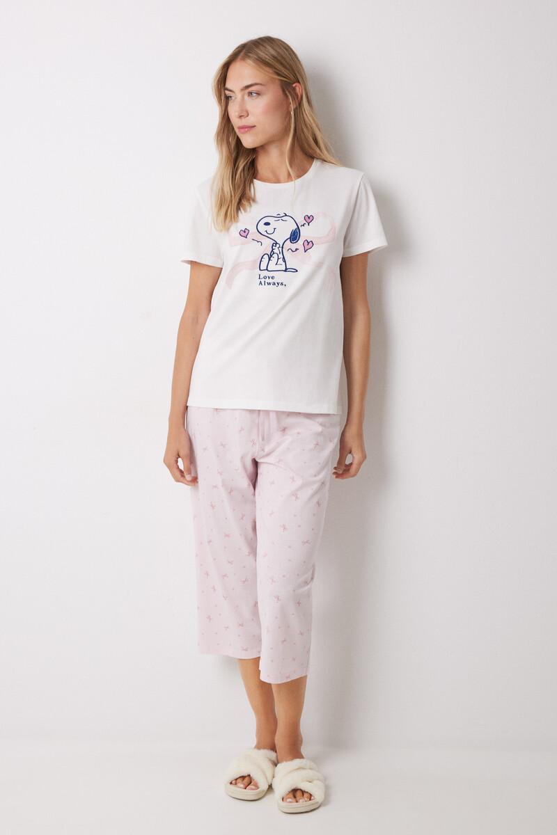 Women'secret Pijama Capri 100% Algodón Blanco Y Rosa