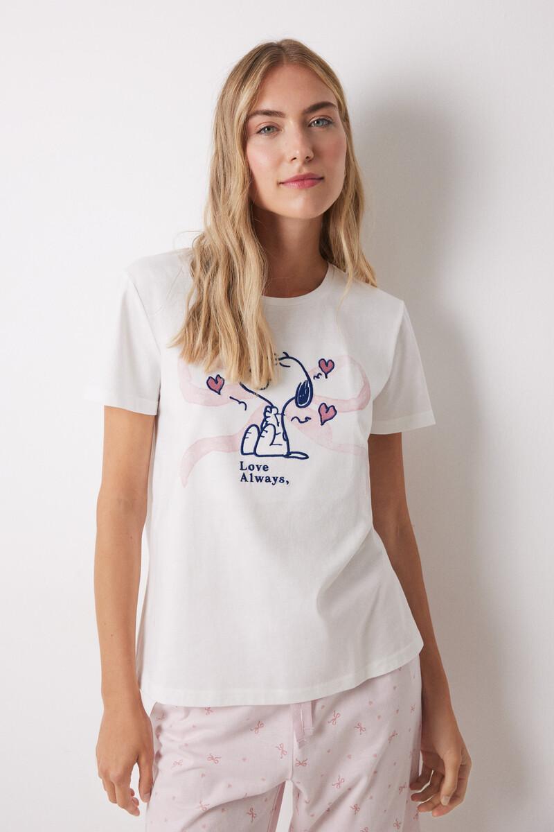 women'secret Pijama Capri 100% algodón blanco y rosa