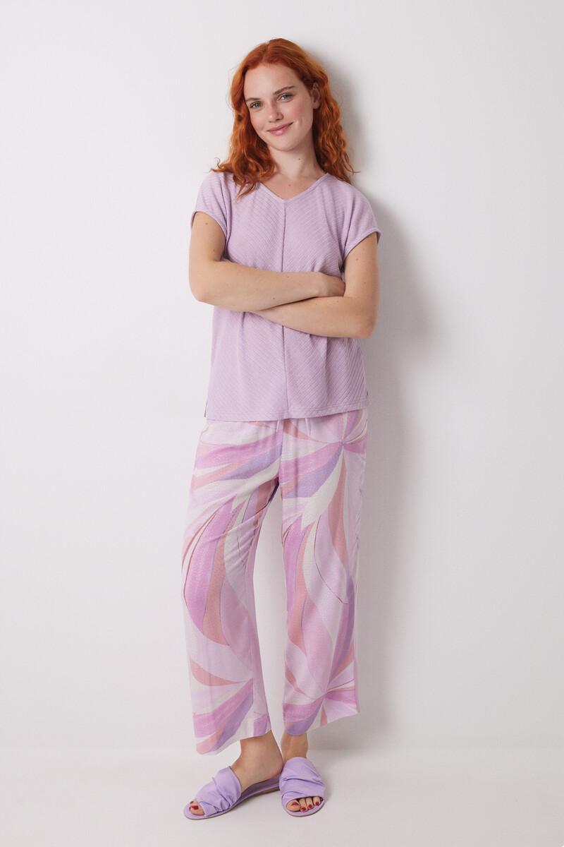 women'secret Pijama Capri estampado geométrico lila