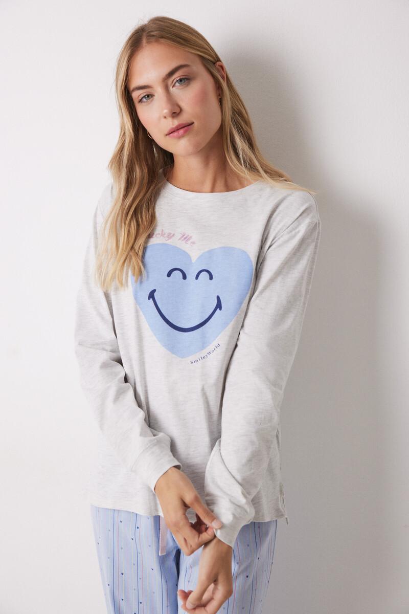 women'secret Pijama largo 100% algodón azul corazones