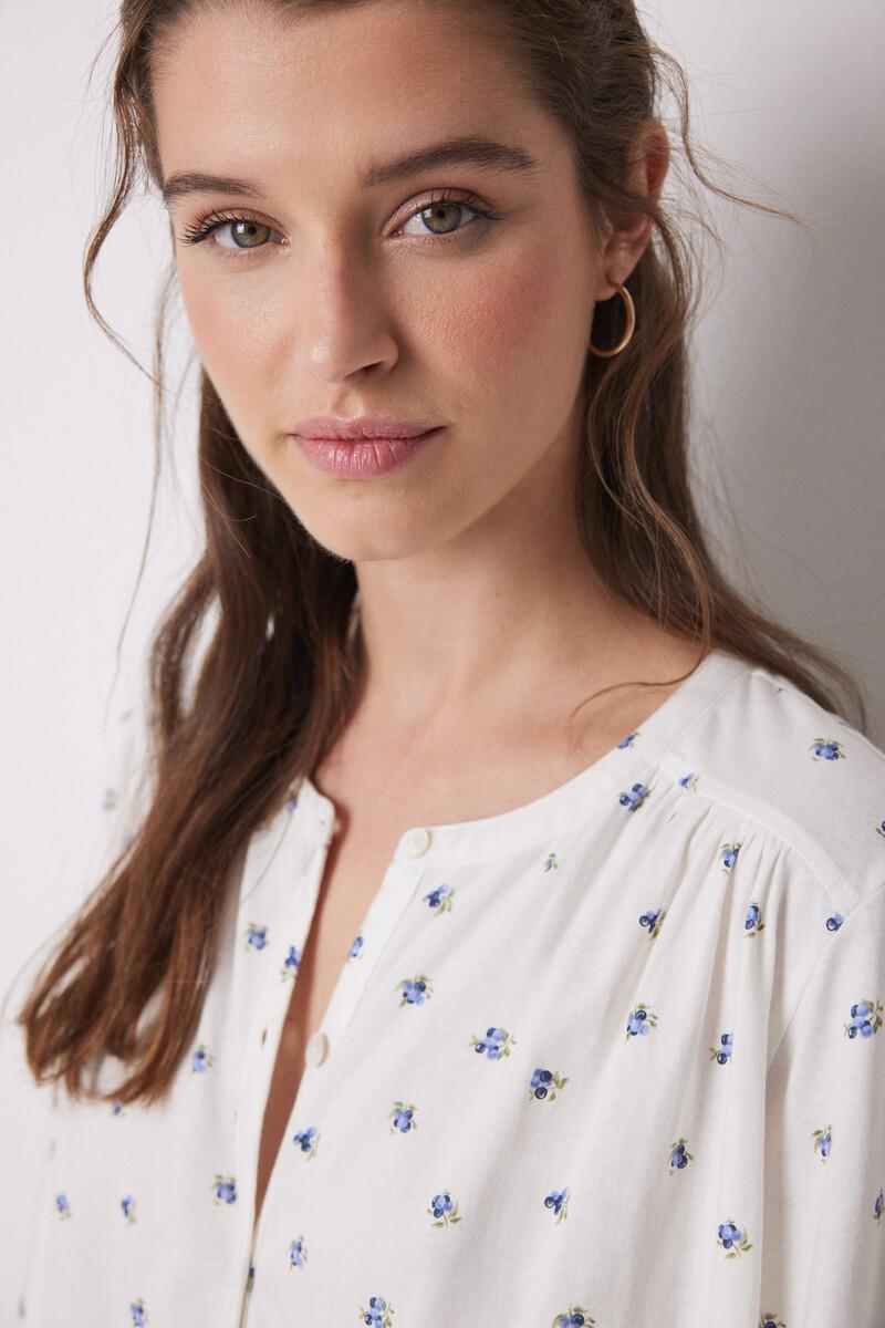 Women'secret Pijama Largo 100% Algodón Blanco Flores