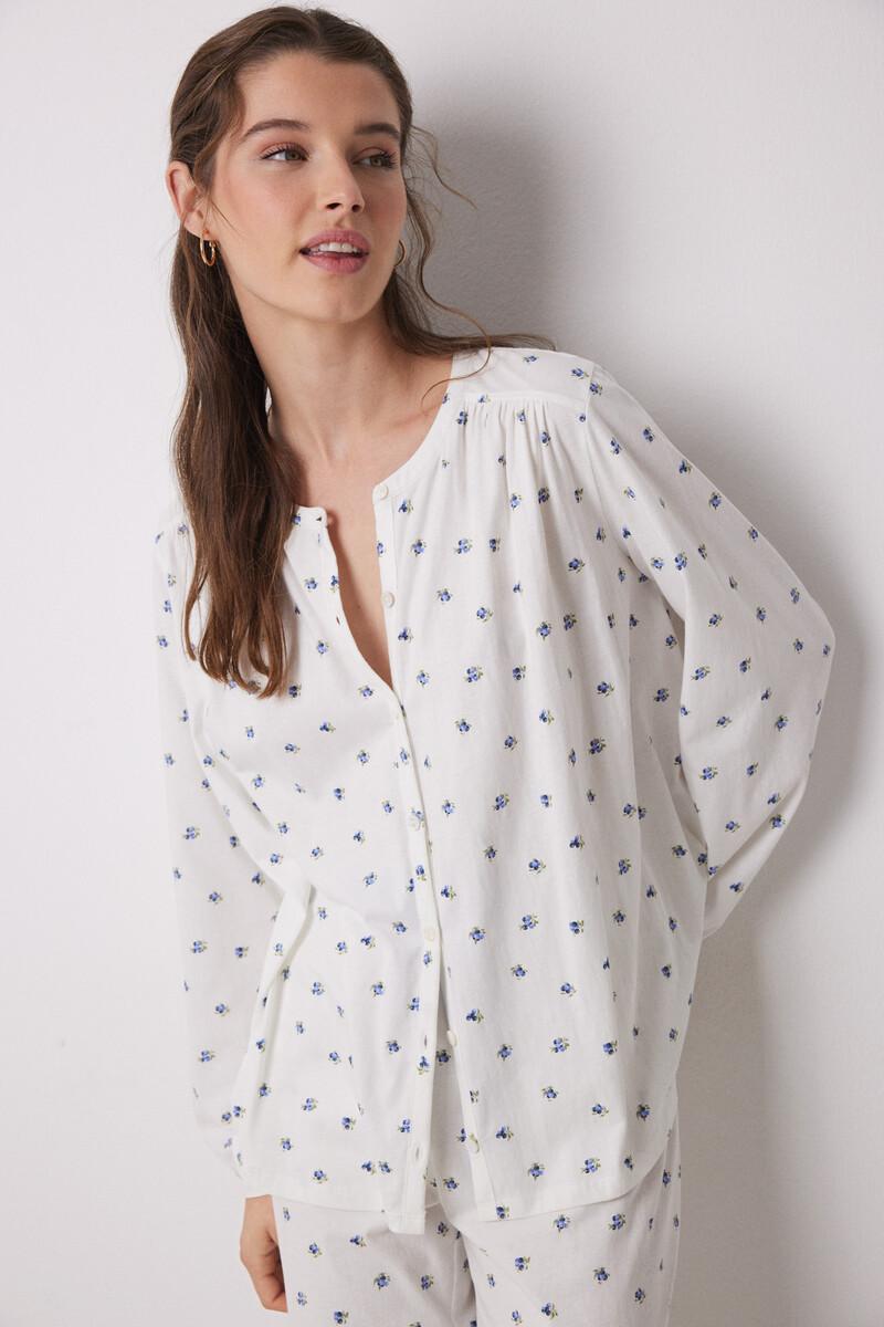 Women'secret Pijama Largo 100% Algodón Blanco Flores