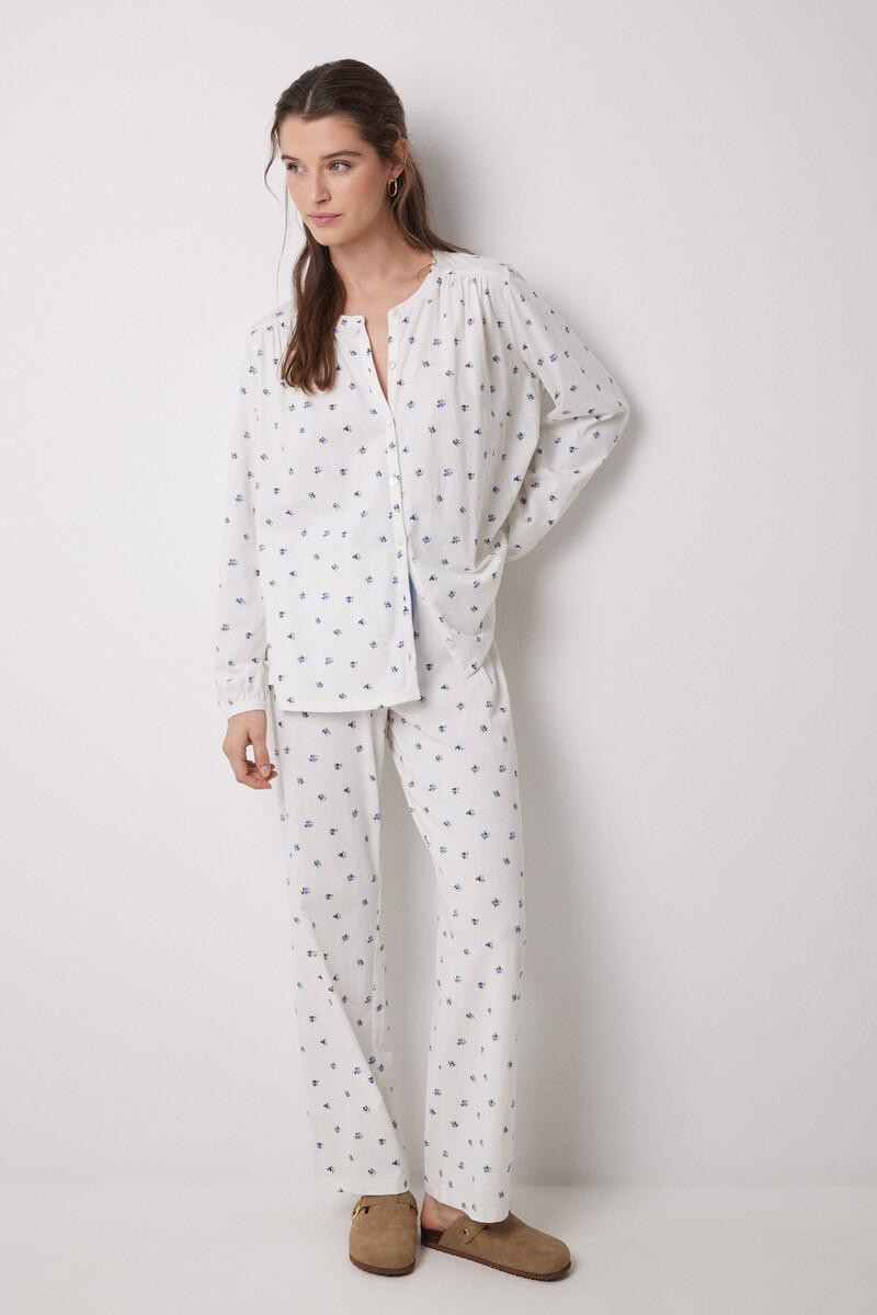 women'secret Pijama largo 100% algodón blanco flores