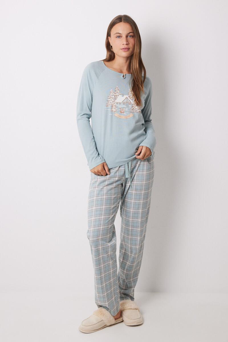 Women'secret Pijama Largo 100% Algodón Cuadros Navideños