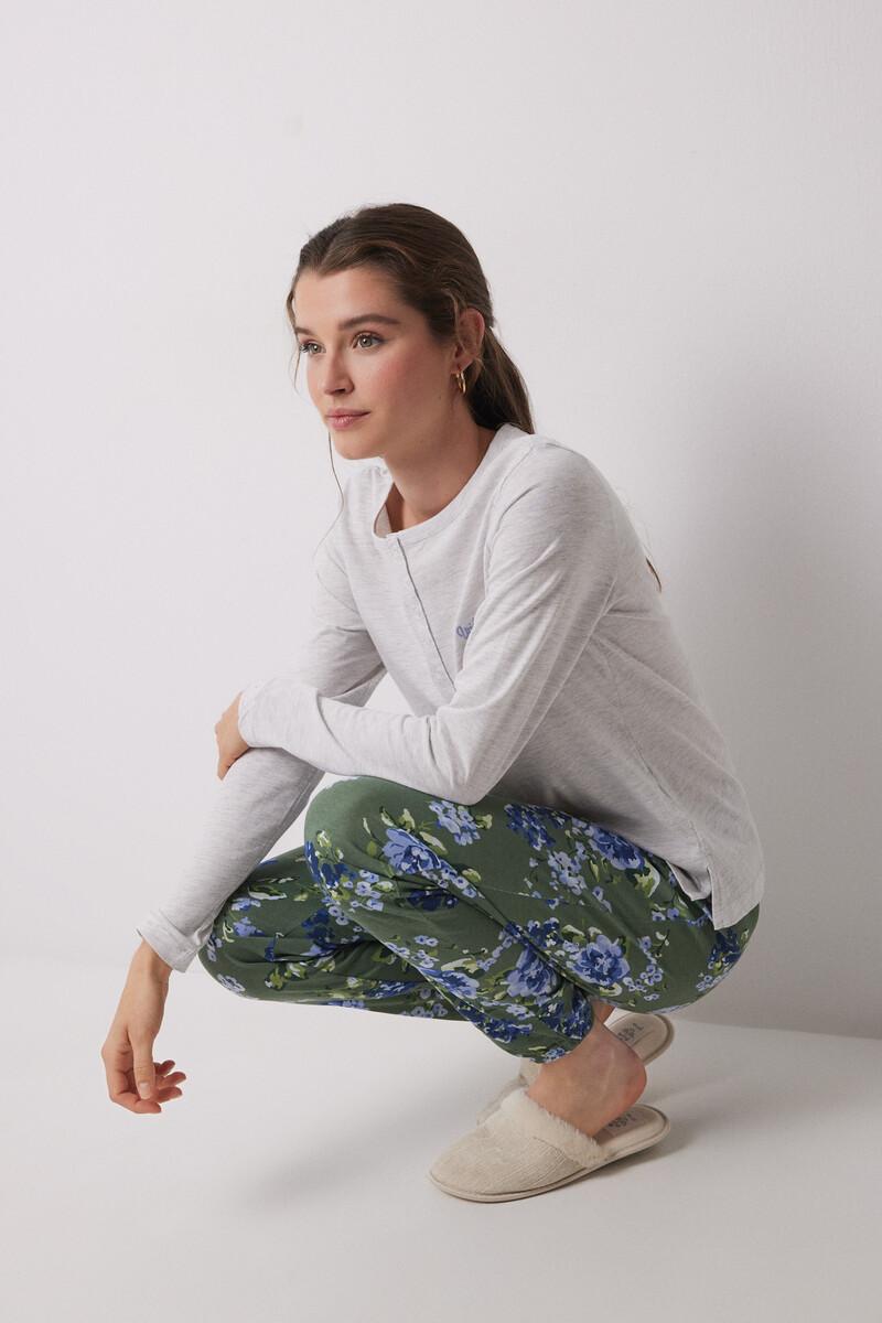 women'secret Pijama largo 100% algodón estampado flores