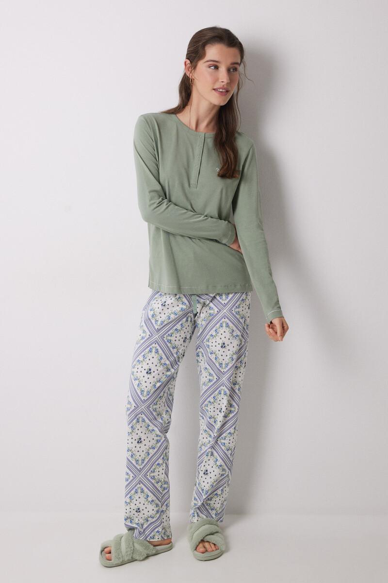 women'secret Pijama largo 100% algodón estampado pañuelo