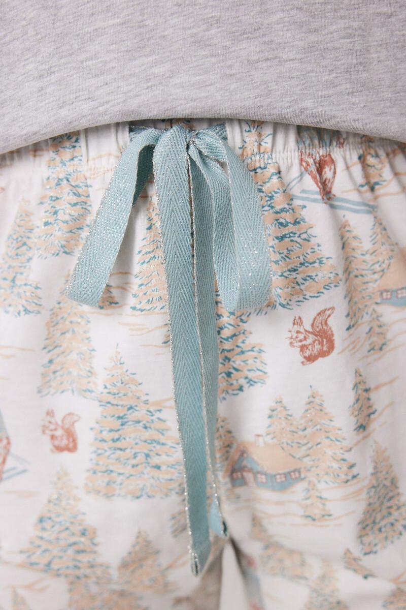 Women'secret Pijama Largo 100% Algodón Motivos Navideños Gris