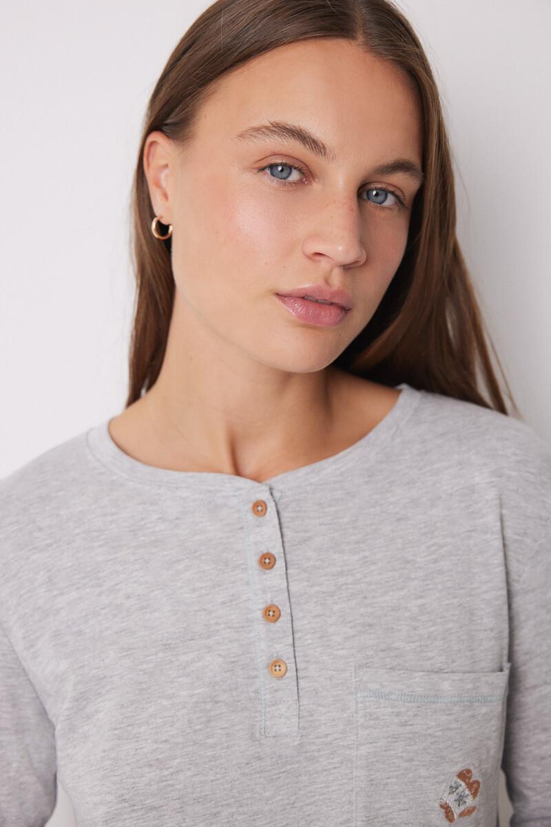 Women'secret Pijama Largo 100% Algodón Motivos Navideños Gris