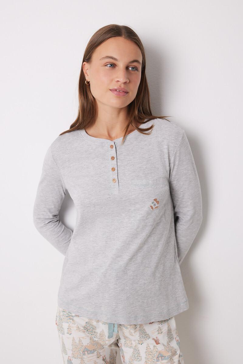 women'secret Pijama largo 100% algodón motivos navideños gris