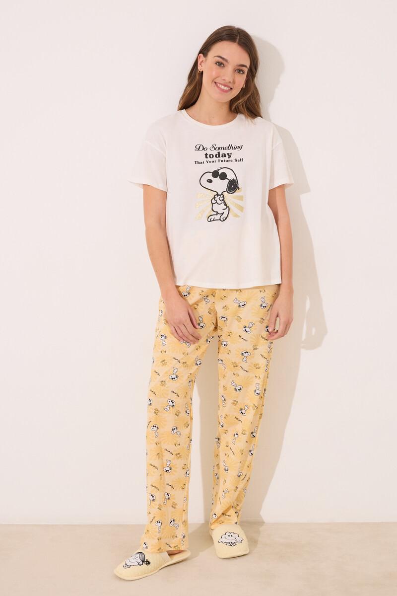 women'secret Pijama largo algodón Snoopy manga corta