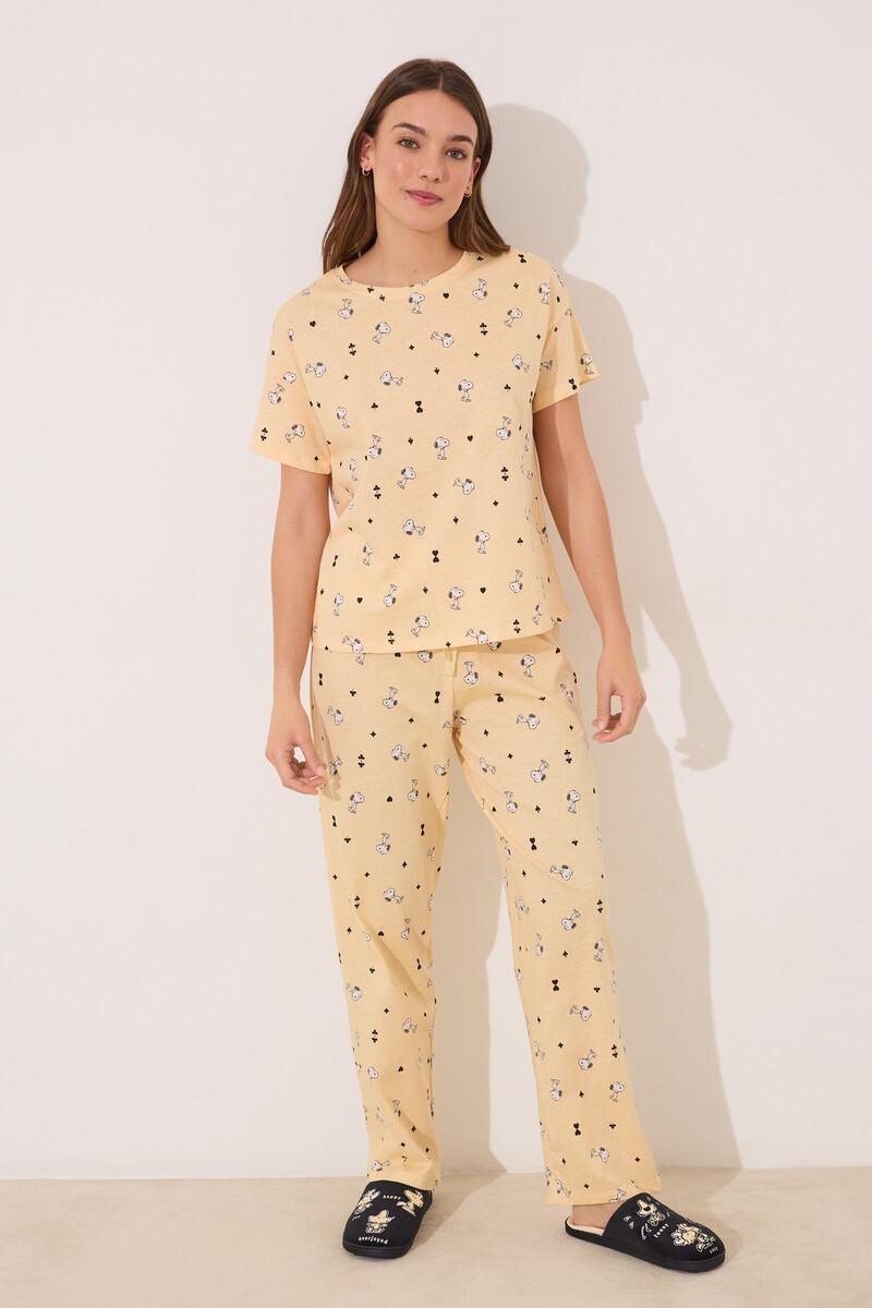 Women'secret Pijama Largo Manga Corta Algodón Snoopy Amarillo