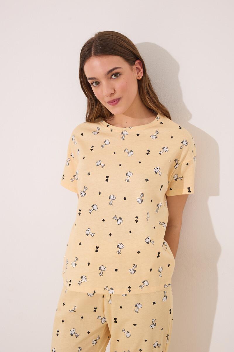 Women'secret Pijama Largo Manga Corta Algodón Snoopy Amarillo